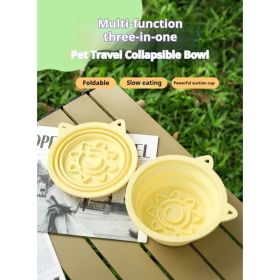 3-in-1 Pet Travel Collapsible Bowl Foldable Slow-Feeder With Strong Suction Cups  Portable Silicone Dog Bowl With Hook For Hanging On Collar-Back (Option: Blue-450ml)