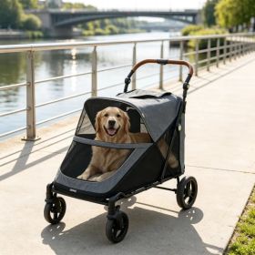Gray Heavy Duty Dog Stroller Up to 66 LBS, All-Terrain Suspension for Backyard & Park Use (Option: Default title)