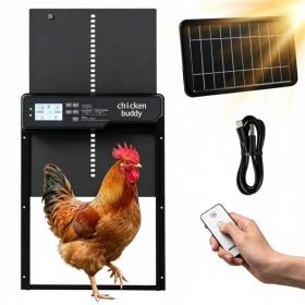 Solar Powered Automatic Chicken Coop Door with 4 Control Modes Light Sensor Timer Remote Manual, Anti-Pinch Weatherproof Aluminum Alloy Poultry D (Option: Default title)