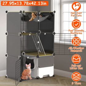 Multi-Level Cat Playpen Cage, 3-Tier Indoor Cat House with Built-in Litter Tray, Litter Scoop, Reversible Hammock for Kittens, Ferrets, Rabbits (Option: AS PIC)