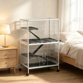 50 Inch Tall Rolling Ferret Chinchilla Cage Small Animal Pet Habitat with Hammock, 4 Doors, Removable Tray (Option: Default title)
