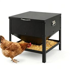 Heavy Duty Stainless Steel Chicken Feed Hopper with Lift Top Cover, Raised Legs Spill-Proof Poultry Feeding Box for Backyard Flock Low Refill Fre (Option: Default title)