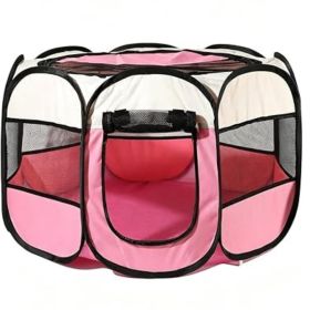Cute Cat Playpen Foldable Portable Pet Tent Scratch-Resistant Removable Zipper Top Pets House for Indoor Cats and Small Dogs Large Indoor/Outdoor (Color: Pink)