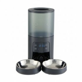 6L Automatic Cat Feeder for 2 Cats, Timed Cat Food Dispenser with 2 Stainless Bowls, 10s Voice Recorder, Dual Power Supply, 6 Meals 50 Portions P (Option: Black)